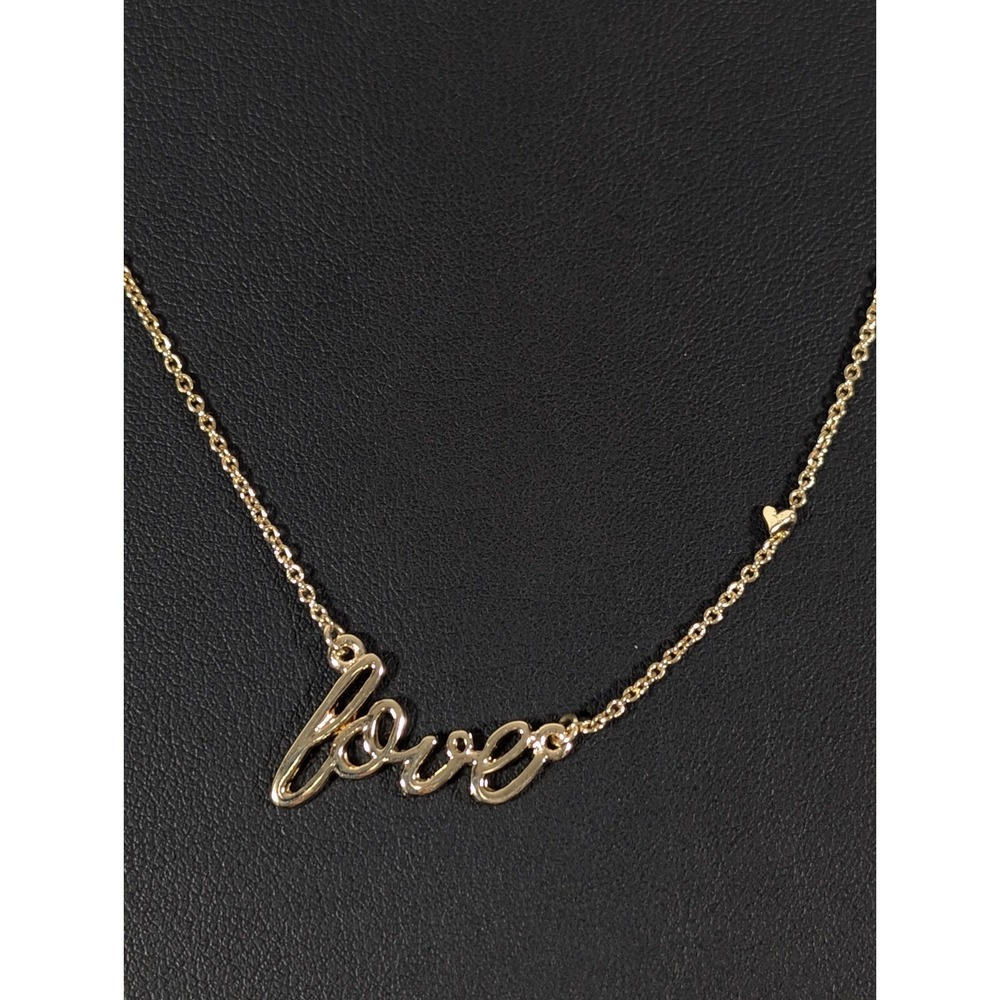 Gold Tone Love Script Necklace Tiny Heart‎ Accent Layering Chain 21"